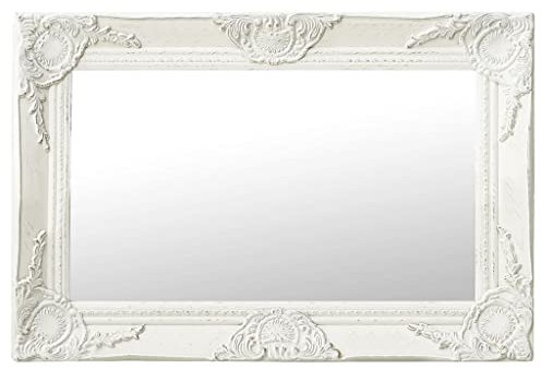 homiuse Wandspiegel im Barock-Stil 60x40 cm Weiß Spiegel Groß Spiegel Vintage Fensterspiegel Shabby Chic MöBel Spiegel Wand Spiegel Antik Badezimmerspiegel Flur Deko Spiegel Wand