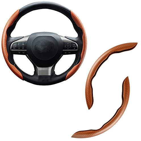 Amiss 2pcs Carbon Fiber Anti-Skid Steering Wheel Cover, Waterproof & Segmented Butterfly Design, Universal 99% Vehicle Wheel Cover Protector, Car Interior Accessories (Blue)