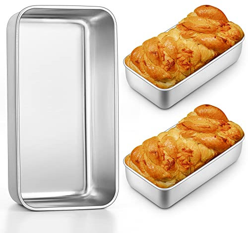 HaWare Set di 3 stampi per pane, in acciaio inox, rettangolari, per pane tostato, per pane e torte succosi – 23,5 x 12,6 x 6 cm, sani e durevoli, lavabili in lavastoviglie