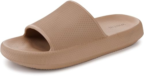 WHITIN Slippers for Women Non Slip Cushioning Sole Size 9 10 Quick Drying Ladies Bathroom Sandalias para Mujer Shower Comfortable Brown 40-41