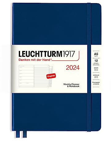 LEUCHTTURM1917 367754 veckokalender och anteckningsbok sammansättning (B5) 2024, 12 månader, marinblå, engelska