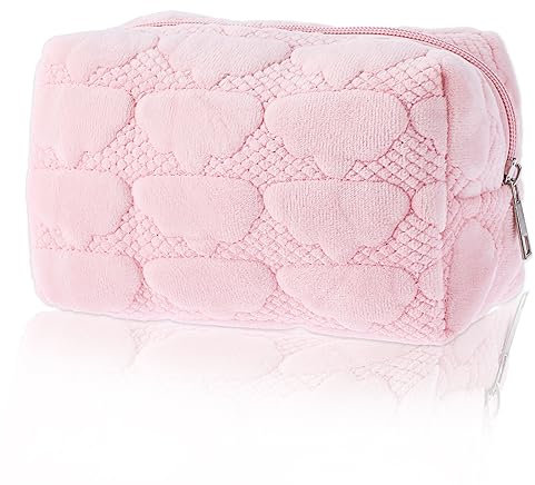 Molain Damen klein Kosmetiktasche, süße Aufbewahrungstasche Cremefarbene Cloud-Kosmetiktasche aus Wildleder Tragbare Reise Make-up Taschen Waschtasche Hält Verschiedene Kosmetika und Werkzeuge (Rosa)