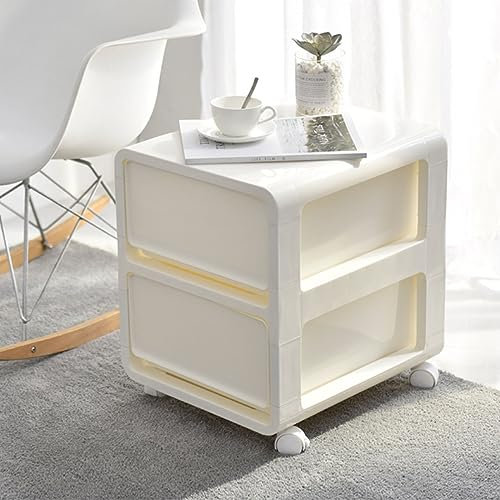 UVCMDUI Comodino Piccolo, Tavolino Servitore Letto con Cassetto Portaoggetti con Rotelle, Bedside Table A più Livelli per Camera da Letto, Soggiorno, Bagno, Cucina,Bianca,2 Drawer