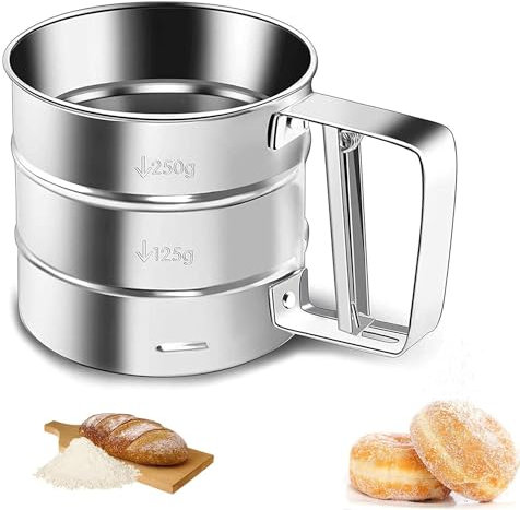 Powder Sugar Sifter for Baking,Stainless Steel Flour Sieve,Handheld Powder Flour Mesh Sifter,Coffee Powder,Flour Filter Baking Sieve Tool, Silver