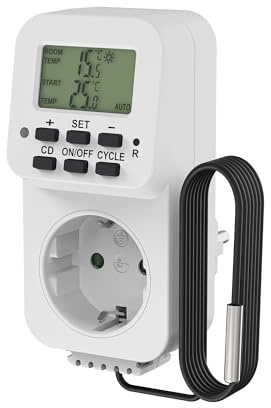 Perfect Termostato de enchufe, controlador de temperatura 230V, termostato de enchufe con sensor, interruptor de temperatura para calefacción, invernadero, terrario, blanco