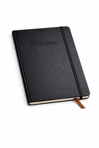 1ABOVE A5 Soft Feel Notebook with Lined Pages | Hardback Journal | Elastic Closure and Ribbon |Paper Pocket | 80gsm | 160 Pages (80 Sheets) -BLACK