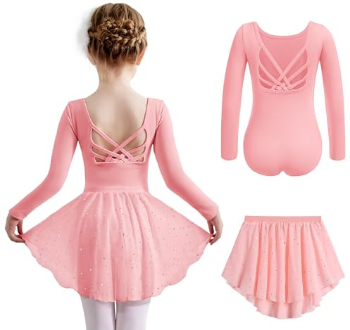 Arshiner Vêtements de Ballet pour Filles Robes de Ballet Justaucorps de Ballet en Coton pour Enfants Jupe de Ballet Unie Costume de Ballet avec Jupe Tutu Rose Foncé 7-8 Ans