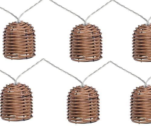 Realideas - Rattan dekorativa ljusslingor - 15 lysdioder/15 fot, rottingtrådskula, batteridriven, inomhus och utomhus, vattentät, för hem, pergola, veranda, fest, uteplats