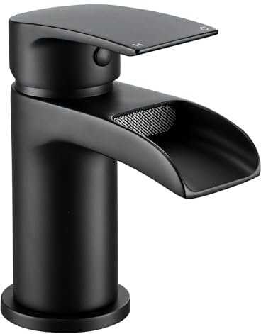 Peppermint Black Basin Taps Waterfall Taps for Bathroom Sink, Matte Black Bathroom Mixer Tap Single Lever Mono Hot and Cold Basin Mixer Tap