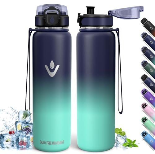 Botella Agua Acero Inoxidable, 1L Libre de BPA, Botella Termica 1 Litro, Aislamiento de Doble Pared, Botella de Agua, Cantimplora, Acero Inoxidable 18/8, Botella Agua Termica para Gimnasio, Oficina