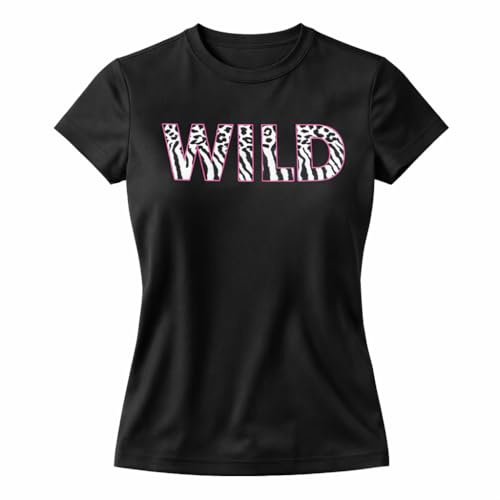 Zebra & Leopard Print Workout Shirts for Women – Quick Dry Animal Graphic Gym Tops, Athletic T-Shirts by Wild Animal (US, Alpha, Medium, Regular, Regular, Zebra Animal Print)