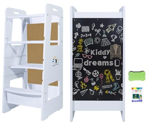CCLIFE Lernturm ab 1 Jahr Montessori Kinderstuhl, Höhenverstellbarer Learning Tower mit Tafel, Küchenhelfer für Kinder, Sicherer und Leicht zu Reinigen, Bis 100 kg Tragkraft