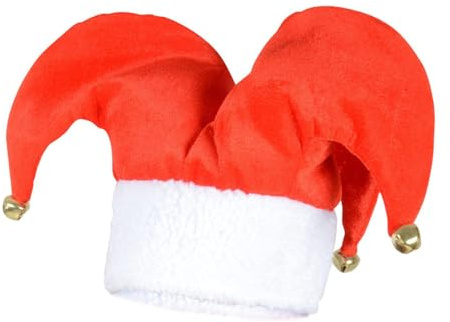 RockParty Red Velvet Jester Elf Hat with Gold Bells - Festive Christmas Holiday Party Costume Accessory for Adults & Kids