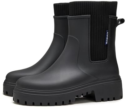 AONETIGER Gummistiefel Damen Regenschuhe Wasserdicht Halbhoch Segelstiefel rutschfest Regenstiefel Bequem Chelsea Boots Mode Gartenschuhe (926 Schwarz,40EU)