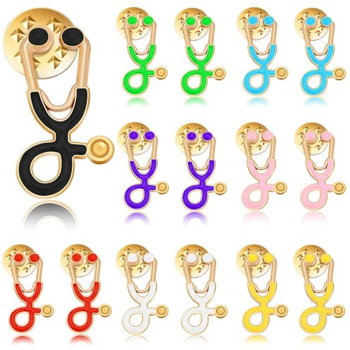 SANNIX 15Pcs Stethoscope Pins, Stethoscope Lapel Pins Enamel Nurse Doctor