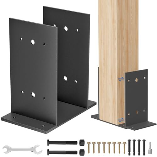 6x6 Post Base 1 Pcs,Heavy Duty Detachable Post Bracket with Adjustable Inner Size (5.6 x 5.1-6.1), Rust-Proof Powder-Coated Thick Post Anchor for Deck Railing, Fences, Mailboxes, Pavilions