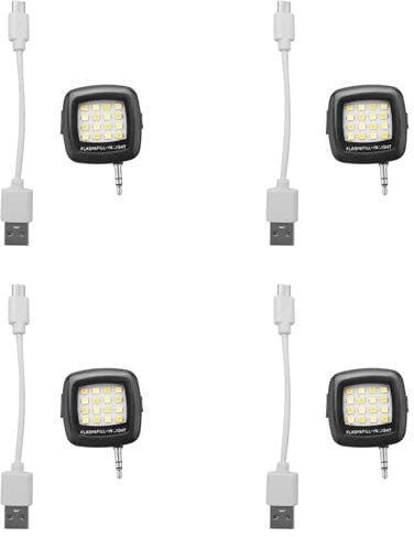 GIWFBQTR 4pcs 3.5mm Smart Selfie 16 LED Camera Flash Fill Light for Mobile Phone Black