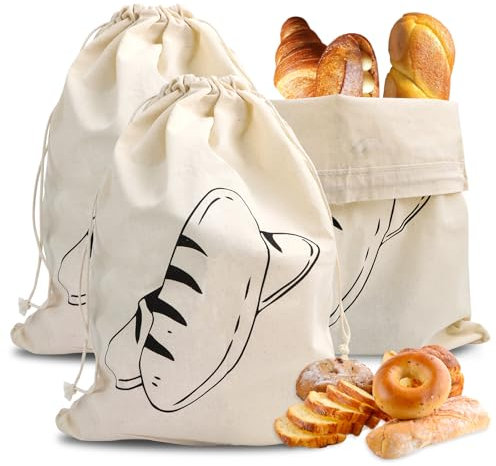 Lot de 3 Sac a Pain Tissu pour Cuisine, Réutilisable Sac à Pain Tissu Longue Conservation Sac de Stockage de Pain, 40x30cm
