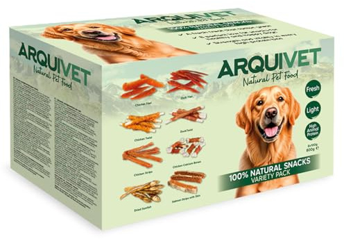 ARQUIVET Variety Pack - Snacks Naturales para Perros - 8 Bolsas variadas de 100g