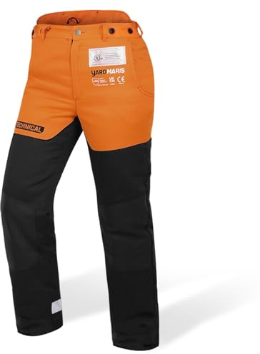 YARDMARIS tekniska skyddsbyxor för motorsågar, klassiska skogsskyddsbyxor trädfällare skyddskläder, typ A klass 1 (20 m/s), storlek: S, midja 78–82 cm