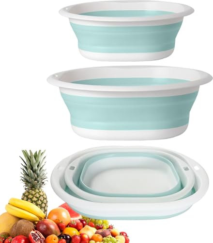 ApollOptimum Collapsible Washing Up Bowl, 2pcs Folding Hand Wash Basin Retractable, 5L, 3.5L Foldable Washing Up Bowl, Multipurpose Outdoor Travel Basin Camping Sink, Space Saving