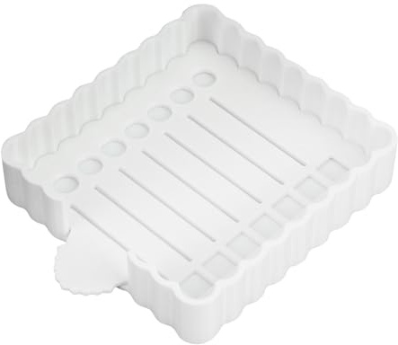 Wavy Sticky Notes Holder with Stencil, Plastic Self Stick Notepad Holder Cute Sticky Note Storage for Desk Office School Supplies (White)