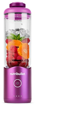 nutribullet Flex 590ml Mini Frullatore Portatile senza fili, Ricaricabile, con Manico e Tappo a Beccuccio, Tritatutto, per Smoothies e Frullati, Trita Ghiaccio e Frutta Congelata, Viola (NBP013VT)