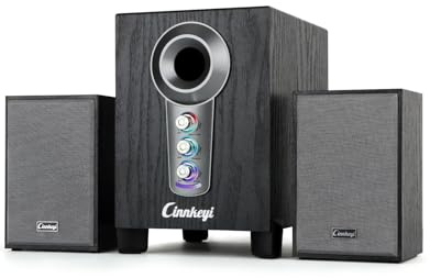 Altavoz USB 2.1 para ordenador con subwoofer, altavoz de PC con control de graves y agudos, 10 W + 3 W × 2 altavoces de escritorio, alimentado por USB, control de volumen, modo Bluetooth/AUX para PC