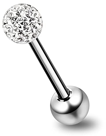 Pietra epossidica Clover Multi Cristallo Sfera 14 Gauge Acciaio Chirurgico Straight Barbell Lingua Bar Piercing, 16 millimetri, Cristallo
