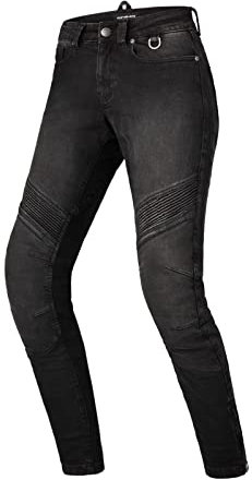 Shima Jess Jeans Moto Donna - Pantalone Transpirante, Elasticizzati, vestibilità Regolare con Strato in Kevlar, Protezioni Slim Fit, per Ginocchia e Fianchi (Nero, 28 Long)