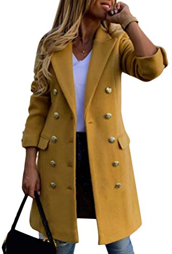 Tomwell Femme Manteau Jacket Trench Coat Gilet Blazer Manteau Hiver Femme Bouton de Mode Long Veste OL Vintage Chaud Manches Longues en Laine