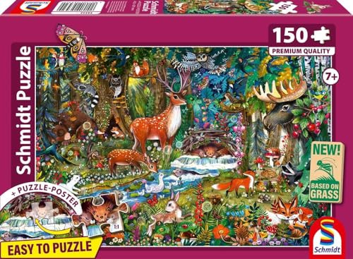 Schmidt Spiele 56532 Animaux dans Les forêts d'europe, Puzzle pour Enfants de 150 pièces en Carton d'herbe