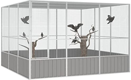 Tidyard Vogelkäfig Käfig Vogelvoliere Voliere Vogelhaus Vogel Verzinkter Stahl Grau 302,5x324,5x211,5 cm