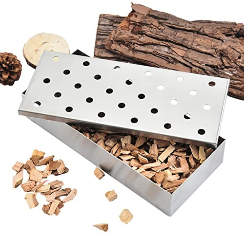 Even Boîte de fumage en acier inoxydable avec couvercle rabattable pour barbecue au charbon de bois et propane Delr