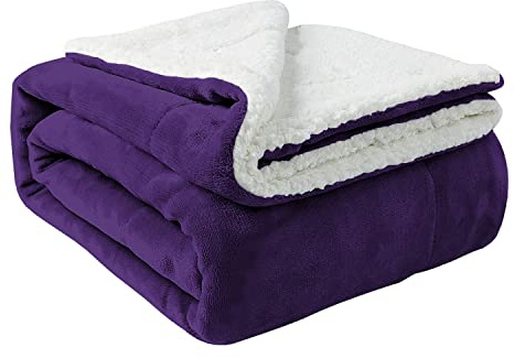 Aspire Homeware Sherpa Fleece Blanket Reversible Plush Soft Fluffy Fleece Blankets Thick Bed Throws Microfiber Throw for Sofa (Purple, Double (150 x 200 cm))