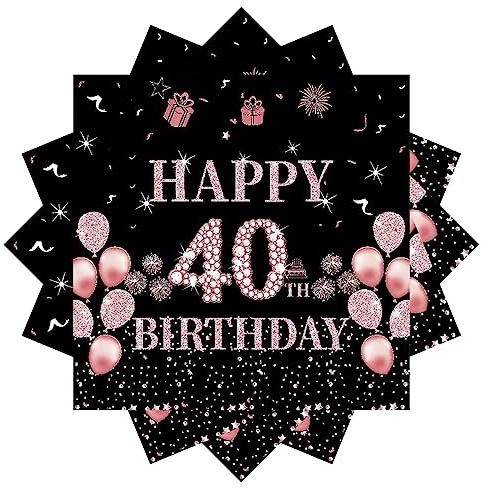 Servietten 40 Geburtstag,20Stück Papierserviette Geburtstag,33 x 33 cm Geburtstagsservietten,Schwarz Rosé Gold Tischdekoration für Party Geburtstag,Happy 40th Birthday Paper Napkins für 40. Geburtstag