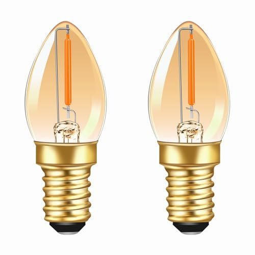 Caldarax 2 Stück C7 LED Kerze Birne 0.5W E14 Filament Glühbirne Ersetzt 5W Warmweiß 2200K 50LM 220V Amber Vintage Edison E14 für Weihnachtsdeko Nachtlicht Salzelampe, Nicht Dimmbar