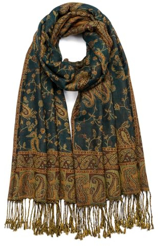 QIUTIMIY Paisley Pashmina Châle Wrap Femmes Réversible Vintage Jacquard Pashmina Rave Écharpe avec Frange pour Soirée, Mariage
