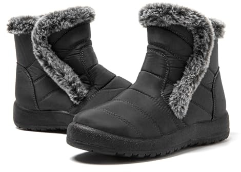 JOMIX Stivaletti Donna Invernali Stivali Bassi Pelosi Imbottiti Pelliccia Sintetica Scarpe Calde con Pelo Comodi da Neve MD9761 Grigio, 36