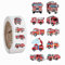 PLAYZOCO Feuerwehr-Aufkleber für Kinder, 500 Stück, 2,5 cm, Feuerwehraufkleber, Rolle, Weiß, Cartoon oder Tierdruck, Schmutzabweisend, Farbecht, Indoor, Kunststoff, Papier