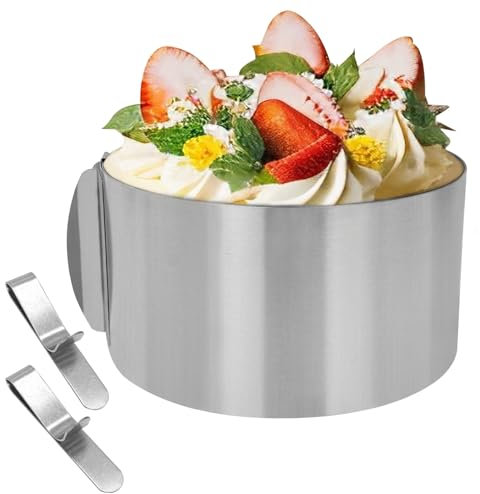 Lenleyee Anello per Torta in Acciaio Inossidabile, Diametro Regolabile da 16-30cm, Anello da Forno DIY Stampo Circolare in Acciaio Inossidabile con 2 Clips di Fissaggio, Stampo Multiuso per Dolci