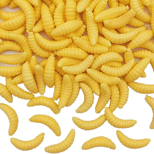 100 Pcs Bass Fishing Lures Rubber Worms, 1Inch (22 mm), Soft Maggots Baits, Plastic False Wax Worm