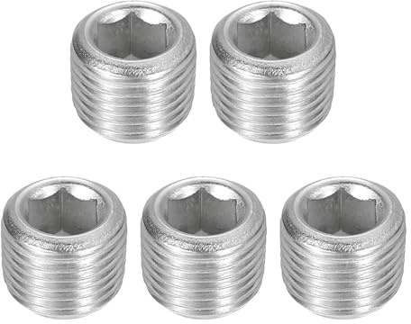 QUARKZMAN 5 stycken blindproppar, rörpluggar, NPT 1/8 tum rostfritt stål, yttre gänga, försänkta pluggar med insexkant för rörskruvar och tätningar, silver