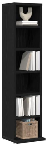 Tomostar Étagère Colonne à CD/DVD, Meuble de Rangement CD et DVD Armoire à CD Étagère Bibliothèque chêne noir 21x20x88 cm bois d'ingénierie