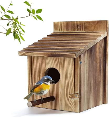 RNPKZ Bird House, Wooden Bird Box with Detachable Perch, Bird Nesting Box, Budgie Nesting Box, Hanging Birdhouse for Mockingbirds Hummingbirds, Parrots Blue Tits, for Garden Country Cottage (A)