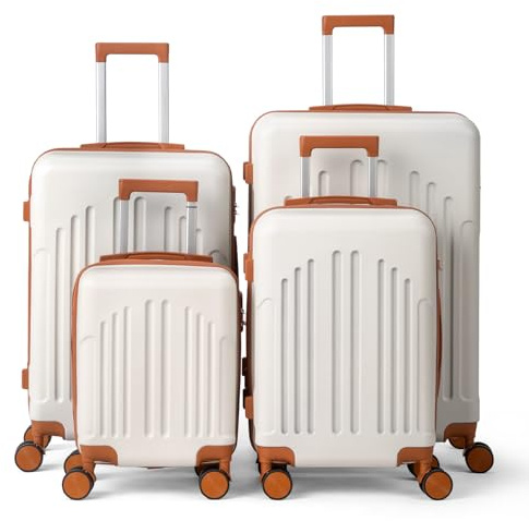 LEADZM Juego de Maletas de 4 Piezas (Maletas de Viaje Grandes 23 Kilos, Maleta Cabina, Mediana), Maleta de Viaje (Beige-Marrón)