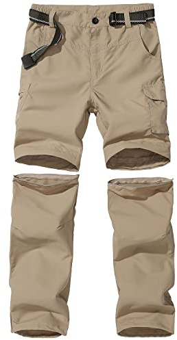 JOMLUN Boy’s Casual Quick Dry Outdoor Pants Hiking Climbing Convertible Trouser Kids' Cargo Pants Khaki