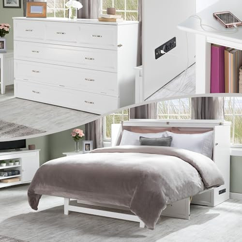 AFI Deerfield Murphy Bed Chest with Charging Station, Queen, White