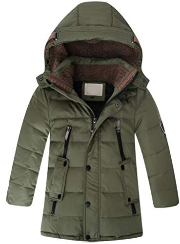 Vogstyle Bambini Giubbotto Piumino Invernale Ragazzi Ragazze Leggero Impermeabile Cappotto con Cappuccio Esercito Verde 6-7 Anni (per Altezza 120-130 cm)
