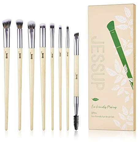 Jessup set de brochas para sombras de ojos, 8 brochas de maquillaje ojos Premium libre de crueldad para sombras de ojos, corrector, delineador de cejas, kit de pinceles maquillaje ojos T328